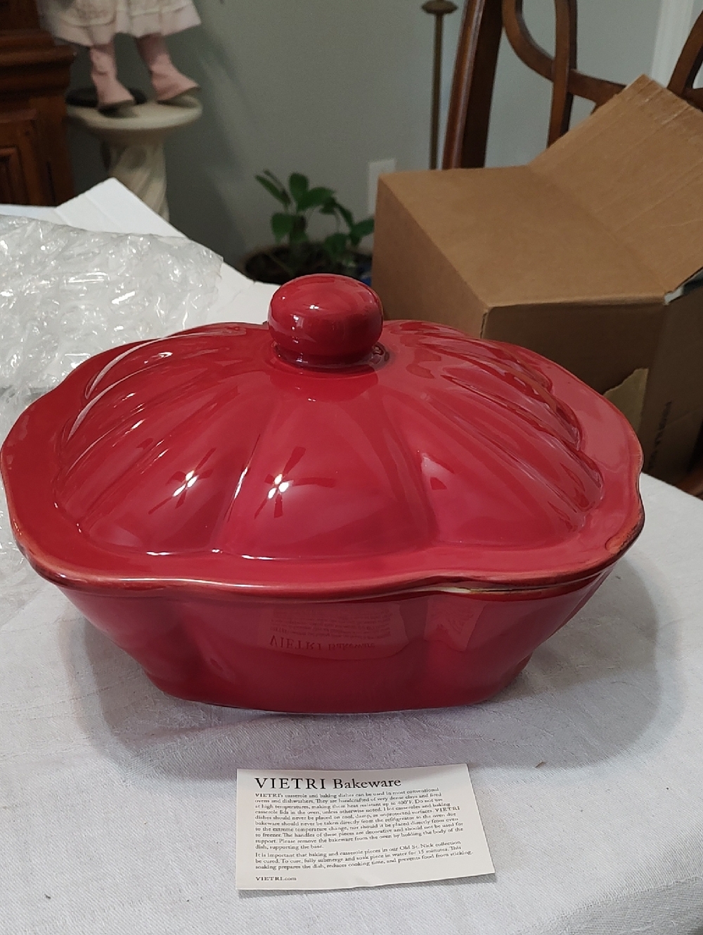Vietri Glossy Red Ceramic Lidded Baker
